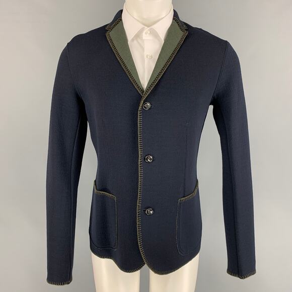 KOLOR Size L Navy Green Contrast Stitch Wool Nylon Sport Coat - Picture 1 of 7
